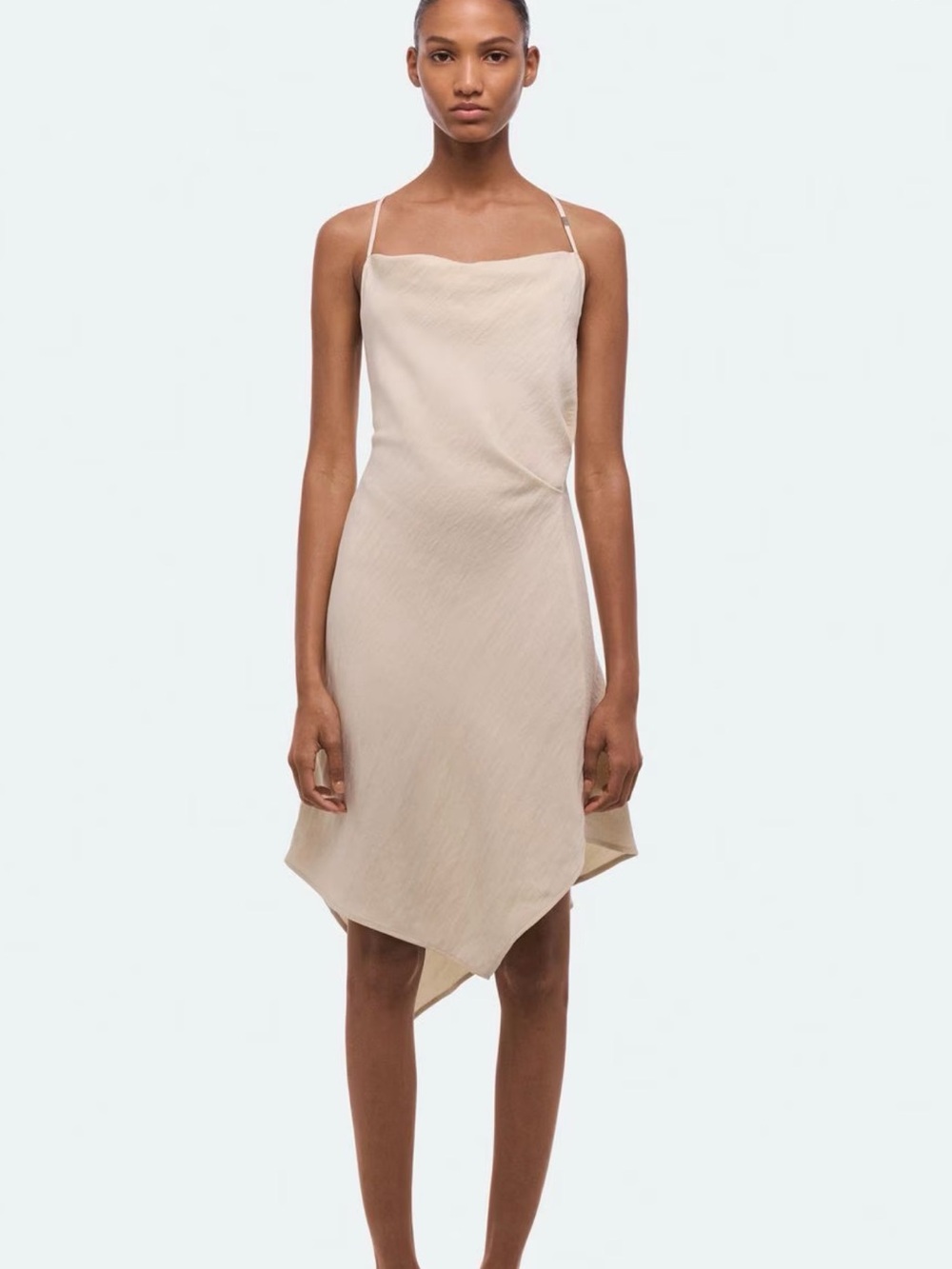 Helmut Lang Beige Asymmetrical Slip Dress